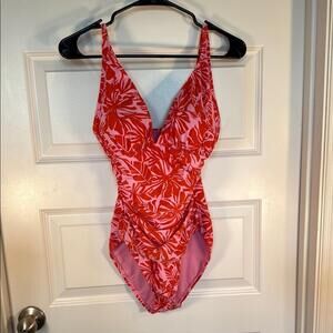 NWOT Ellen Tracy Red/Pink Tropical Swimsuit  Sz 8